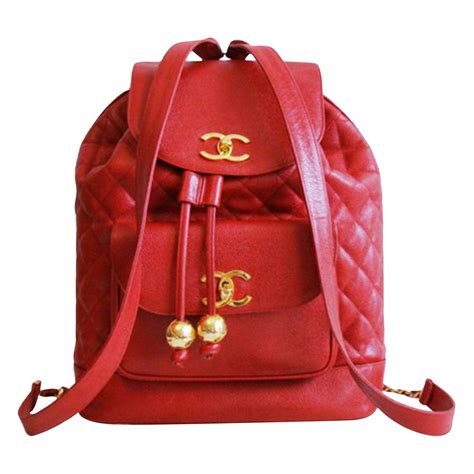 chanel red quilted caviar leather backpack bag